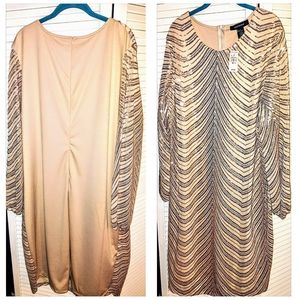 Ashley Stewart Cream and Gold Sparkle Dress